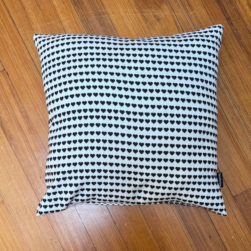Black and White Heart Pattern Pillow (14” x 14”)